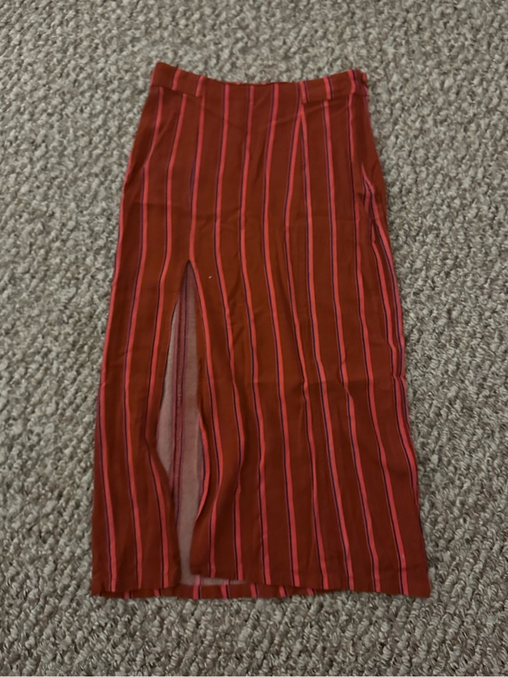 Free People Red Midi Skirt with Pink Stripe and Front Slit